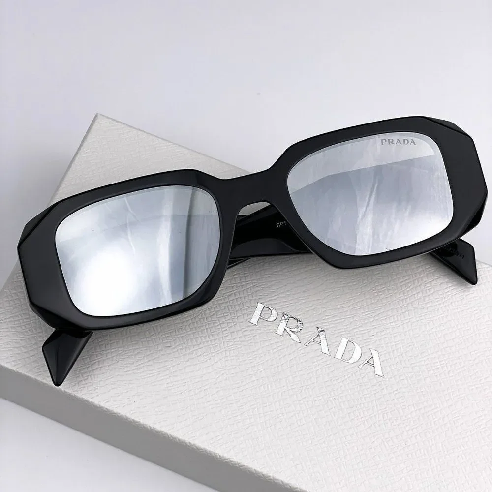 NEW Prada PR17WS 1AB2B0 Black Light Gray Mirrored Silver Square Unisex